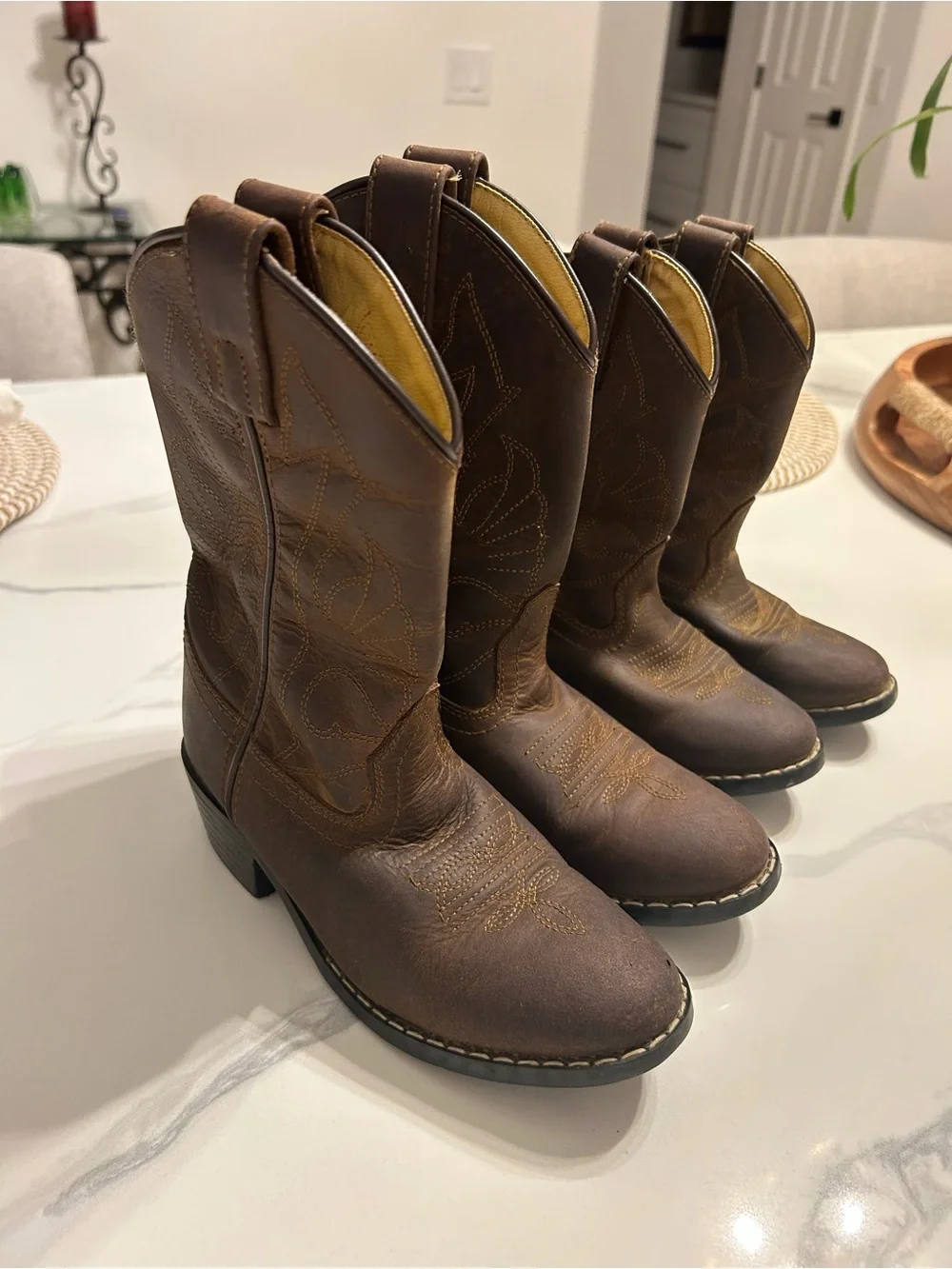 Kids Masterson Brown Distressed Leather Western Cowboy Boots - Pair. Sz 13 & 9.5